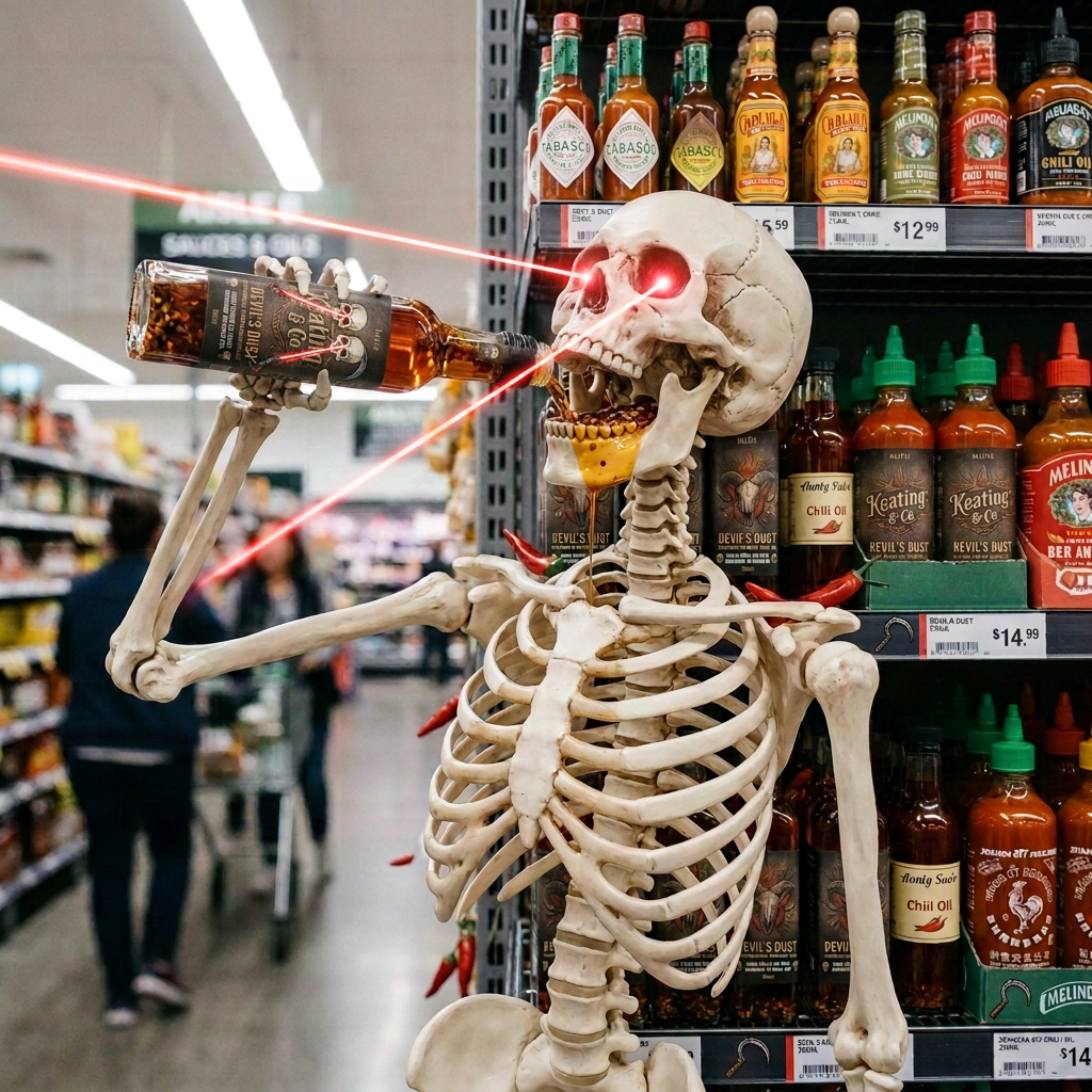 Bottles of Devil's Dust Australian artisan chili oil on shelf with price tag