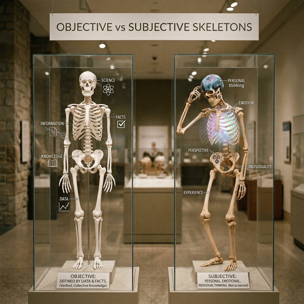 Skeletons contrasting objective facts and subjective emotions